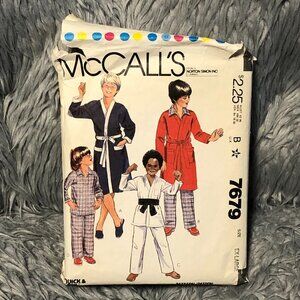 McCalls Sewing Pattern 7679 Boys Robe Jacket Pajamas Quick Easy  XL 80s